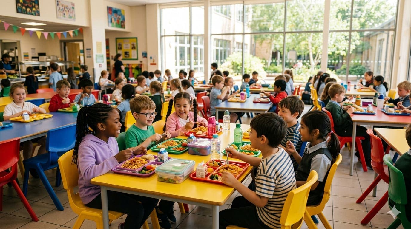 Enfants à la cantine scolaire